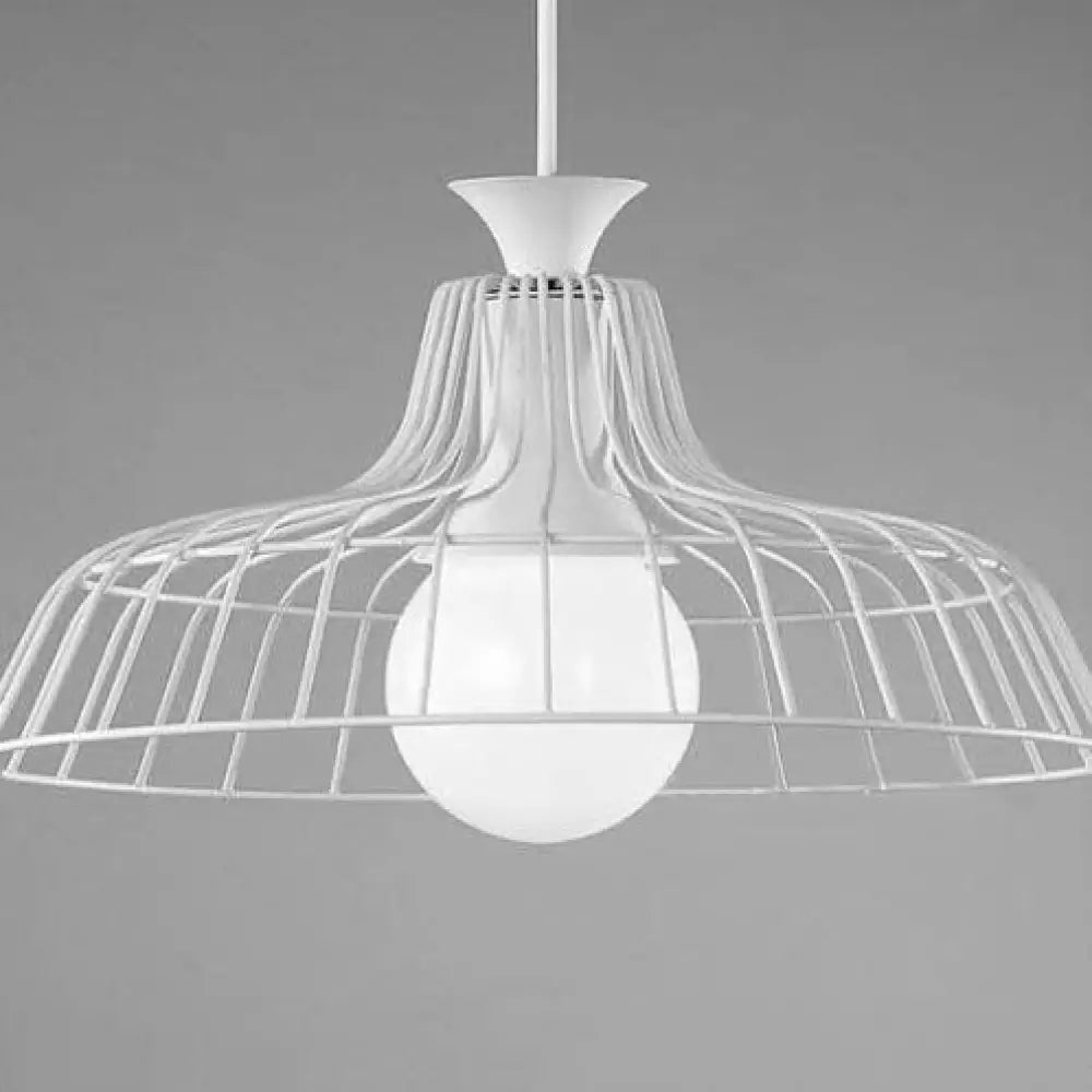 Wire Frame Ceiling Pendant Lamp With Industrial Style Barn Shade In Black/White White / A