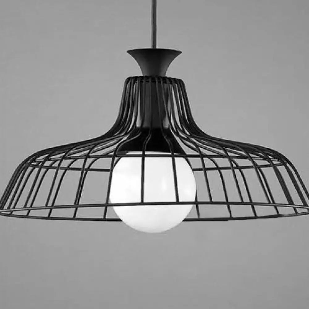 Wire Frame Ceiling Pendant Lamp With Industrial Style Barn Shade In Black/White Black / A