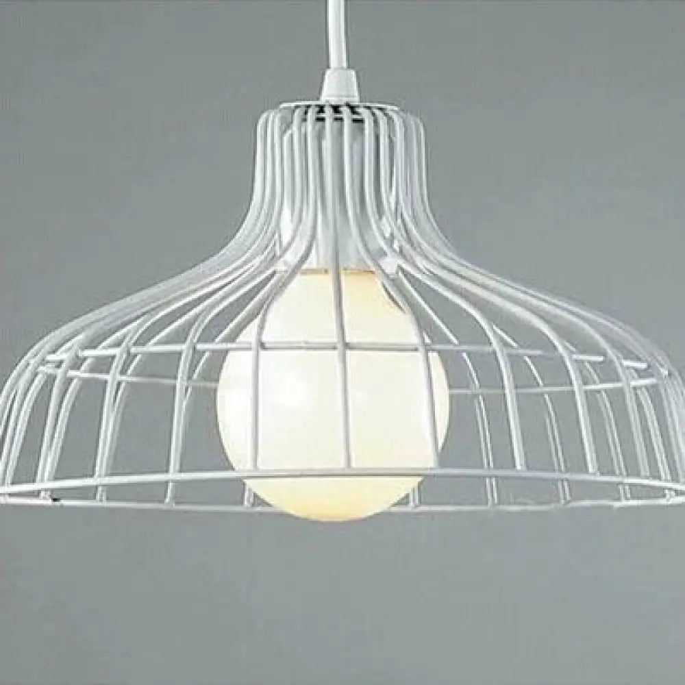 Wire Frame Ceiling Pendant Lamp With Industrial Style Barn Shade In Black/White White / B