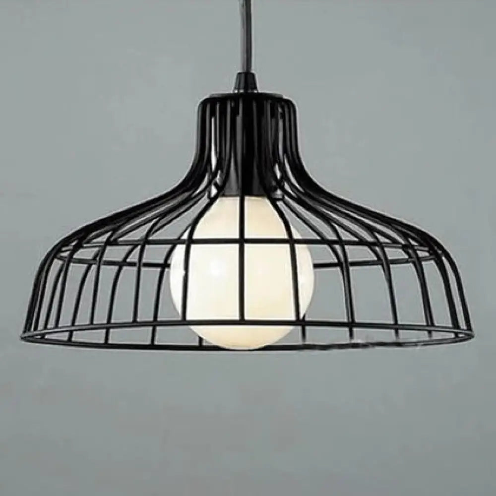 Wire Frame Ceiling Pendant Lamp With Industrial Style Barn Shade In Black/White Black / B