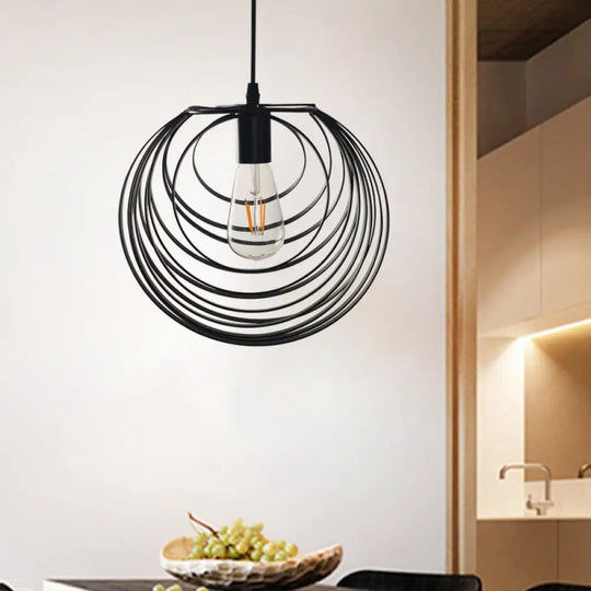 Wire Frame Industrial Pendant Light - Minimalist Black Metal Hanging Lamp For Living Room