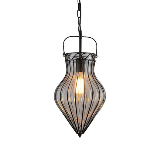 Wire Frame Pendant Lamp - Industrial Style Ceiling Fixture 8.5/9/11 W 1 Light Clear Glass & Metal