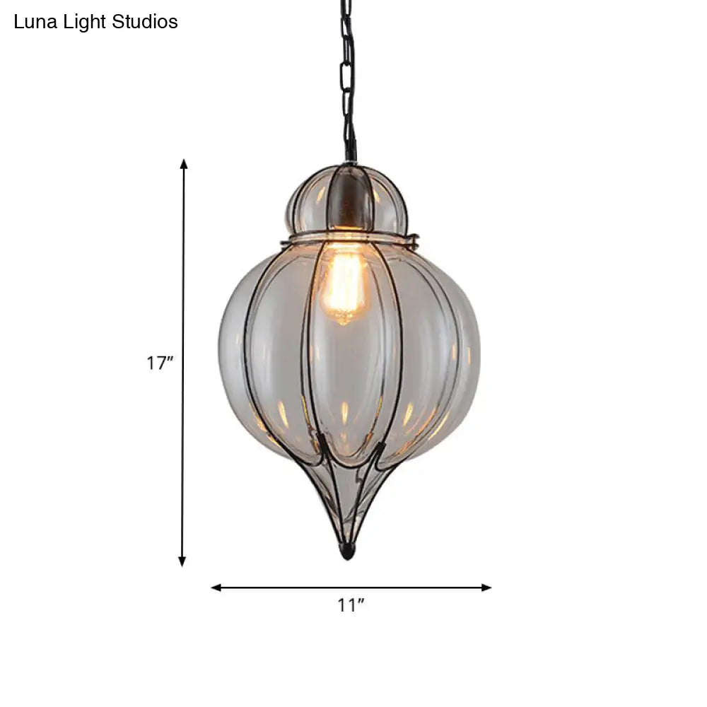 Wire Frame Pendant Lamp - Industrial Style Ceiling Fixture 8.5/9/11 W 1 Light Clear Glass & Metal