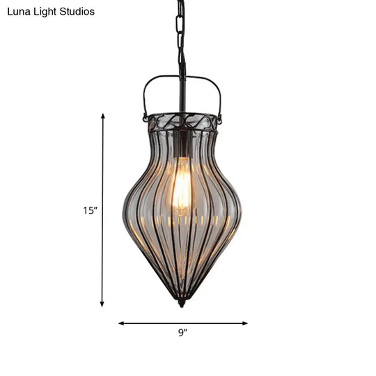 Wire Frame Pendant Lamp - Industrial Style Ceiling Fixture 8.5/9/11 W 1 Light Clear Glass & Metal