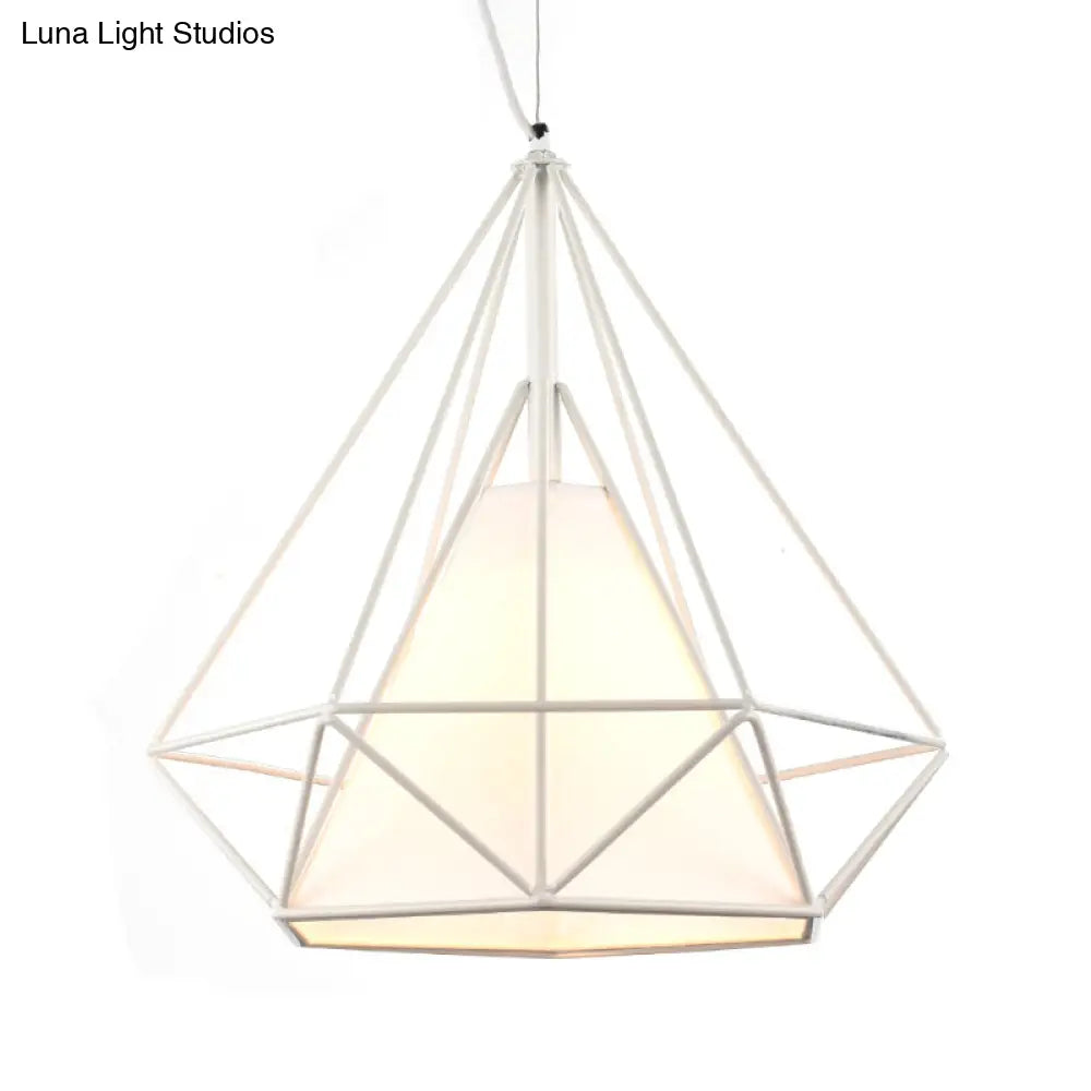 Wire Frame Pendant Light With Fabric Shade - White Metal Ceiling Lighting For Coffee Shop

Note: The