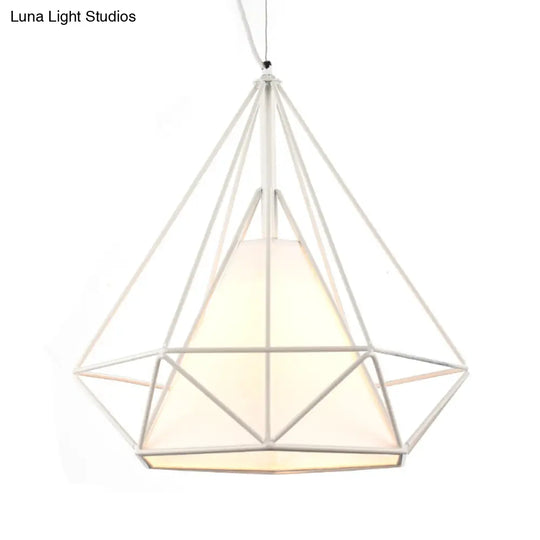 Wire Frame Pendant Light With Fabric Shade - White Metal Ceiling Lighting For Coffee Shop

Note: The