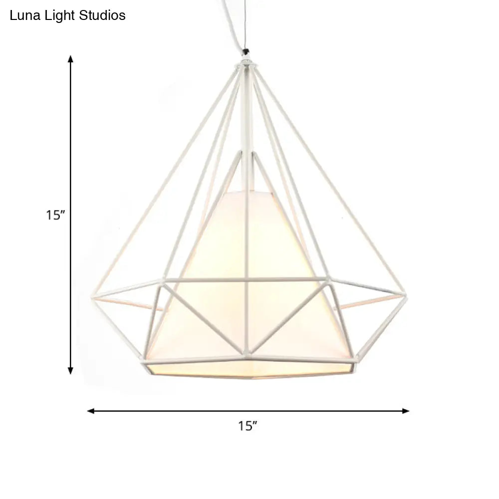 Wire Frame Pendant Light With Fabric Shade - White Metal Ceiling Lighting For Coffee Shop

Note: The