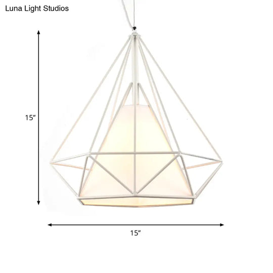 Wire Frame Pendant Light With Fabric Shade - Loft White Metal Ceiling Lighting For Coffee Shop