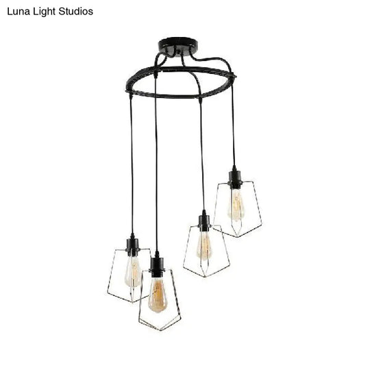 Vintage Style Geometric Metal Suspension Light With 4/6 Lights In Black/Gold For Dining Room