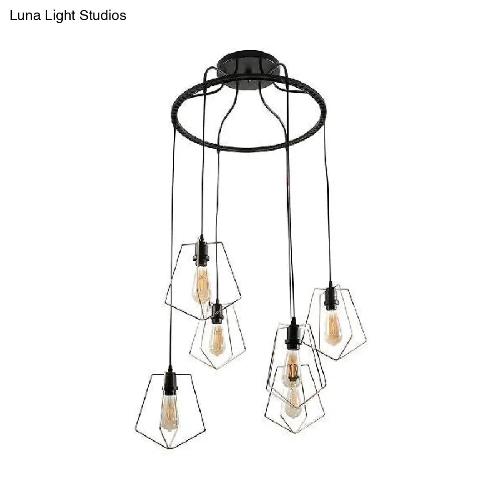 Vintage Style Geometric Metal Suspension Light With 4/6 Lights In Black/Gold For Dining Room 6 /