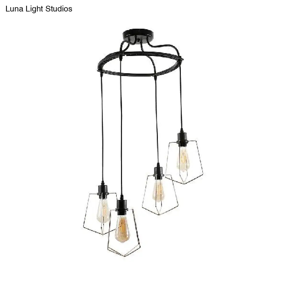 Wire Frame Vintage Style Metal Geometric Suspension Light - 4/6 Lights Dining Room Hanging Lamp