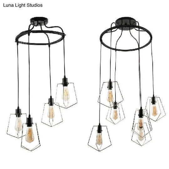 Vintage Style Geometric Metal Suspension Light With 4/6 Lights In Black/Gold For Dining Room
