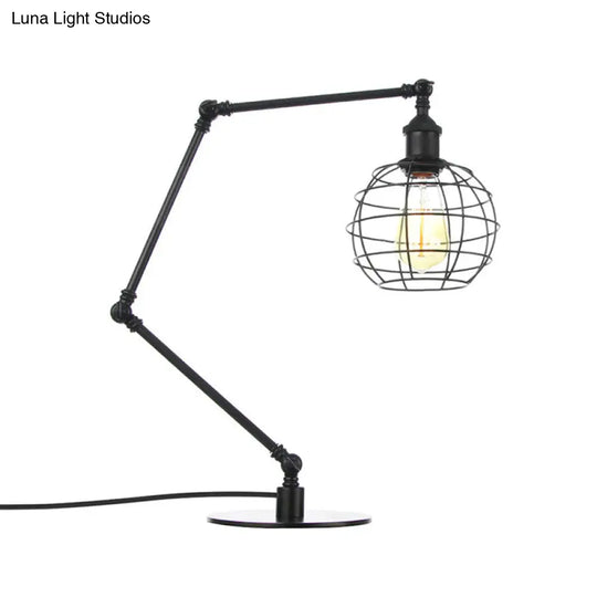 Wire Guard Coffee Shop Table Lamp - Metal 1 Head Light With Global Shade Black/Brass Finish