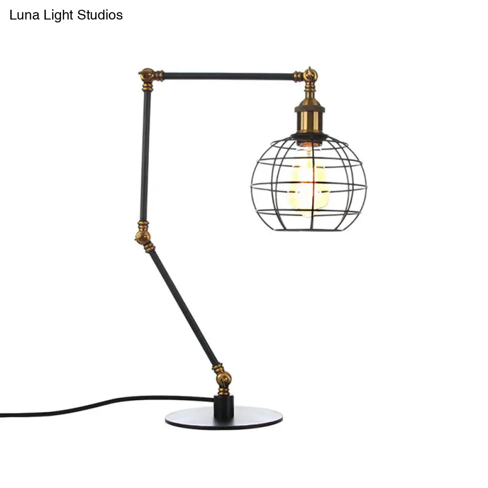 Wire Guard Coffee Shop Table Lamp - Metal 1 Head Light With Global Shade Black/Brass Finish