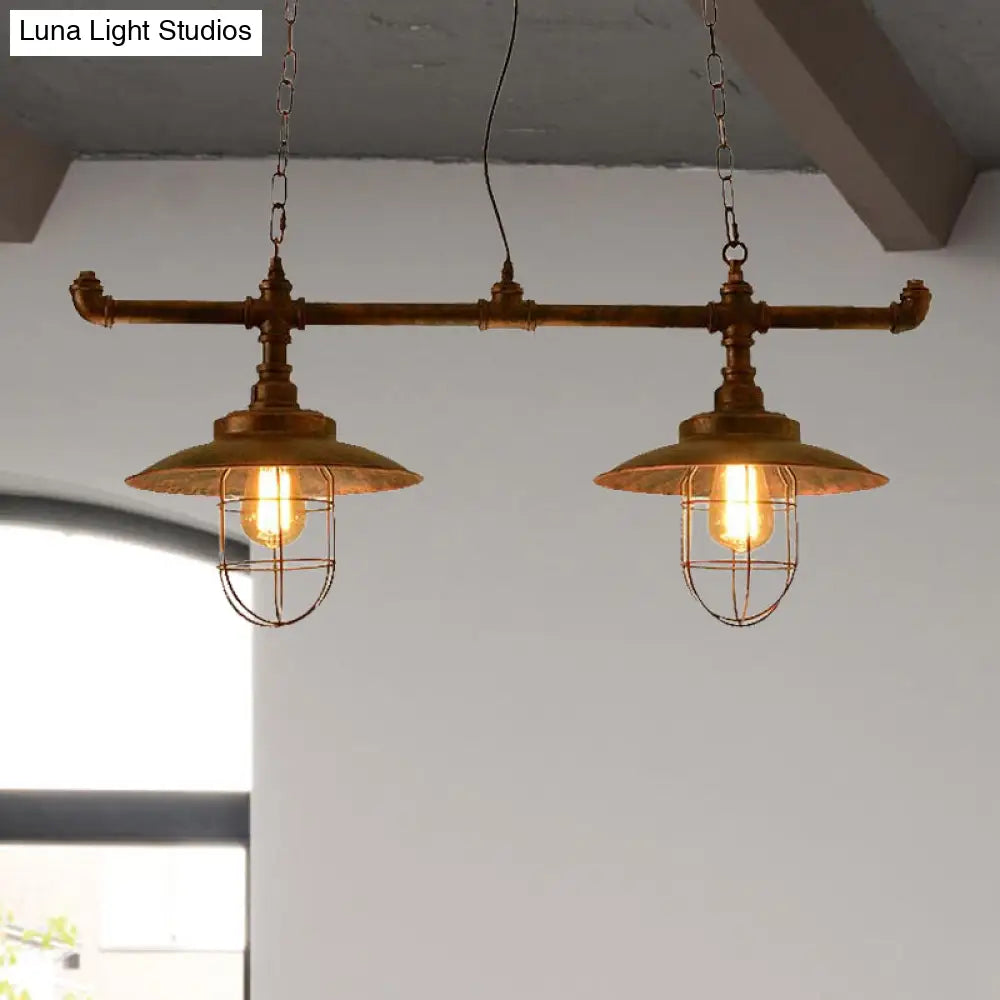 Wire Guard Hanging Light With Pipe Design - 2-Light Weathered Copper Iron Island Lighting

Note: