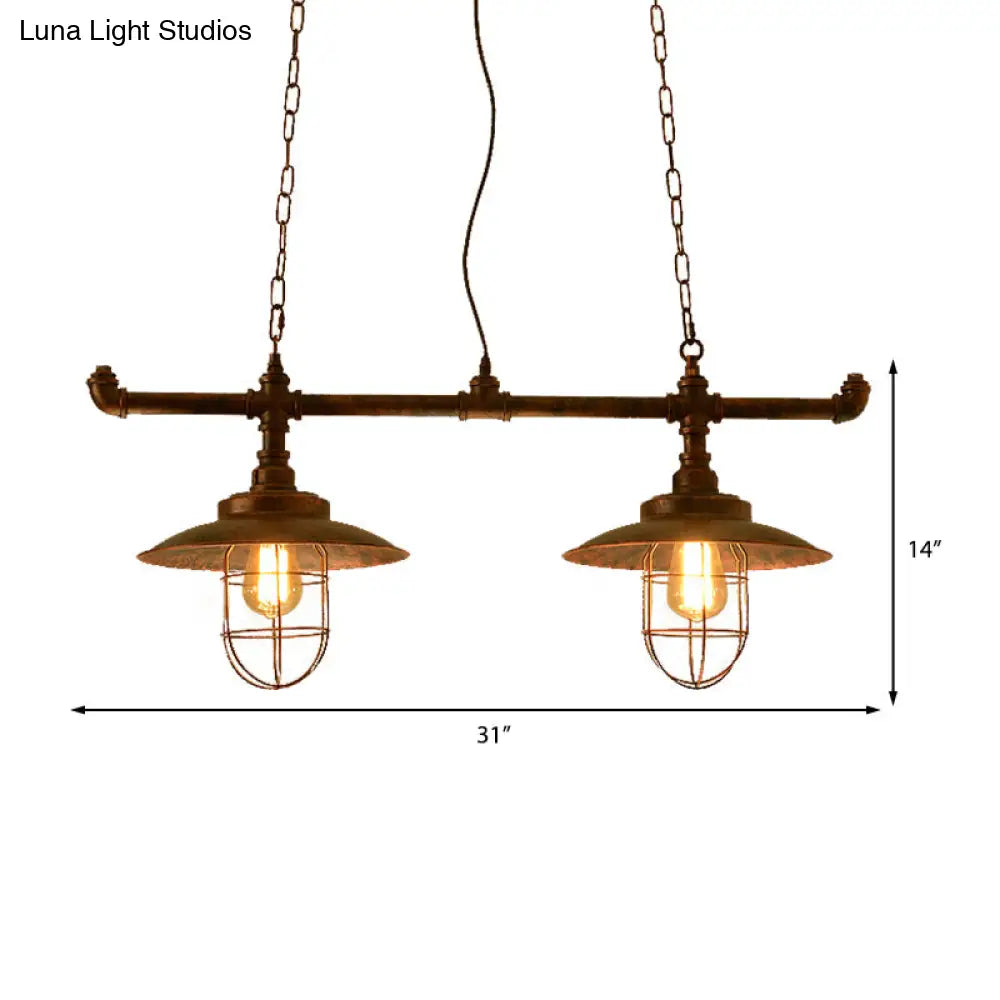 Wire Guard Hanging Light With Pipe Design - 2-Light Weathered Copper Iron Island Lighting

Note: