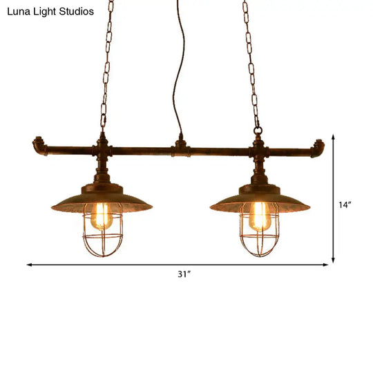 Wire Guard Hanging Light With Pipe Design - 2-Light Weathered Copper Iron Island Lighting

Note: