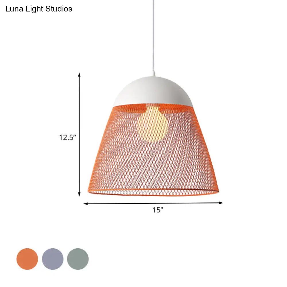 Metallic Nordic Pendant Lamp In Blue/Green/Orange - Wire Mesh Dome Shade For Living Room Suspended