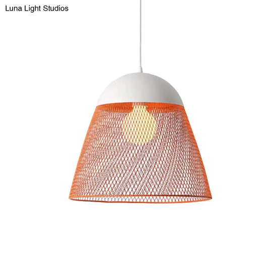 Metallic Nordic Pendant Lamp In Blue/Green/Orange - Wire Mesh Dome Shade For Living Room Suspended