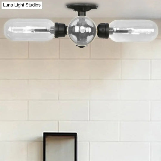 With A Pipe Design: Industrial Metal Black Sconce Light Featuring Capsule Shade Wall Lighting