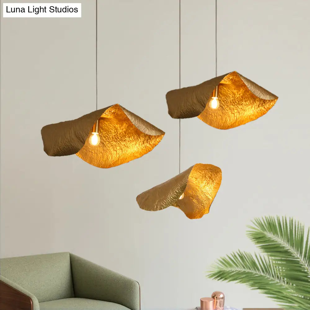 Postmodern Brass Pendant Lamp With Withered Leaf Design