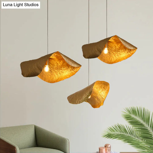 Postmodern Brass Pendant Lamp With Withered Leaf Design