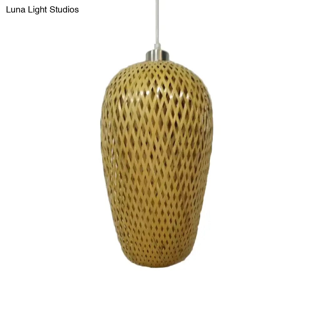 Restaurant Pendant Light Kit: Traditional Wood Hanging Lamp With Bamboo Shade