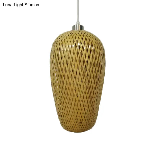 Restaurant Pendant Light Kit: Traditional Wood Hanging Lamp With Bamboo Shade