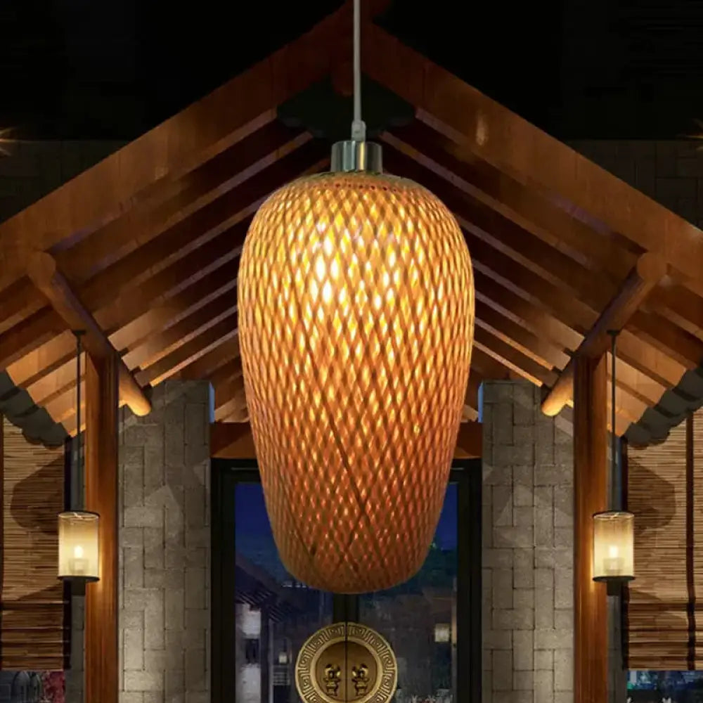 Wood And Bamboo Restaurant Pendant Lamp Kit With Weave Shade