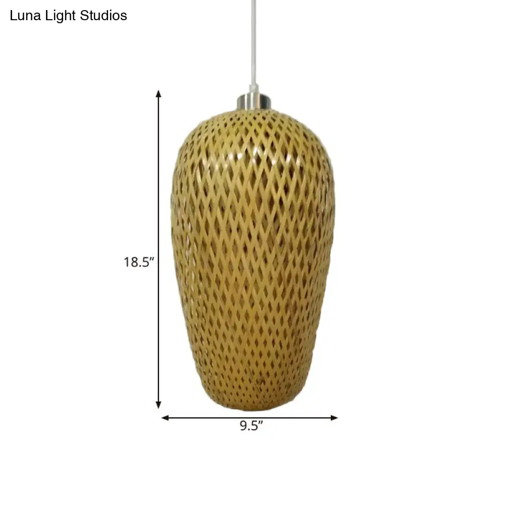 Restaurant Pendant Light Kit: Traditional Wood Hanging Lamp With Bamboo Shade