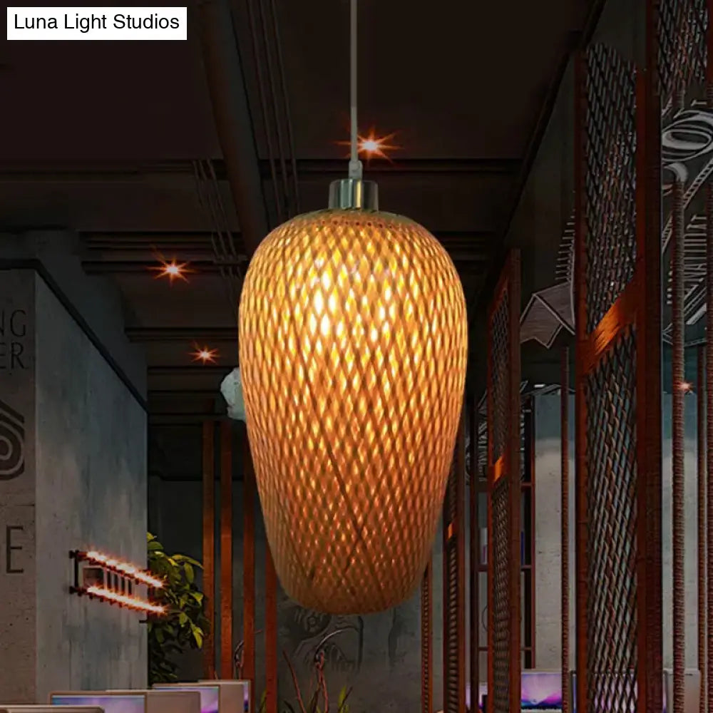 Wood And Bamboo Restaurant Pendant Lamp Kit With Weave Shade