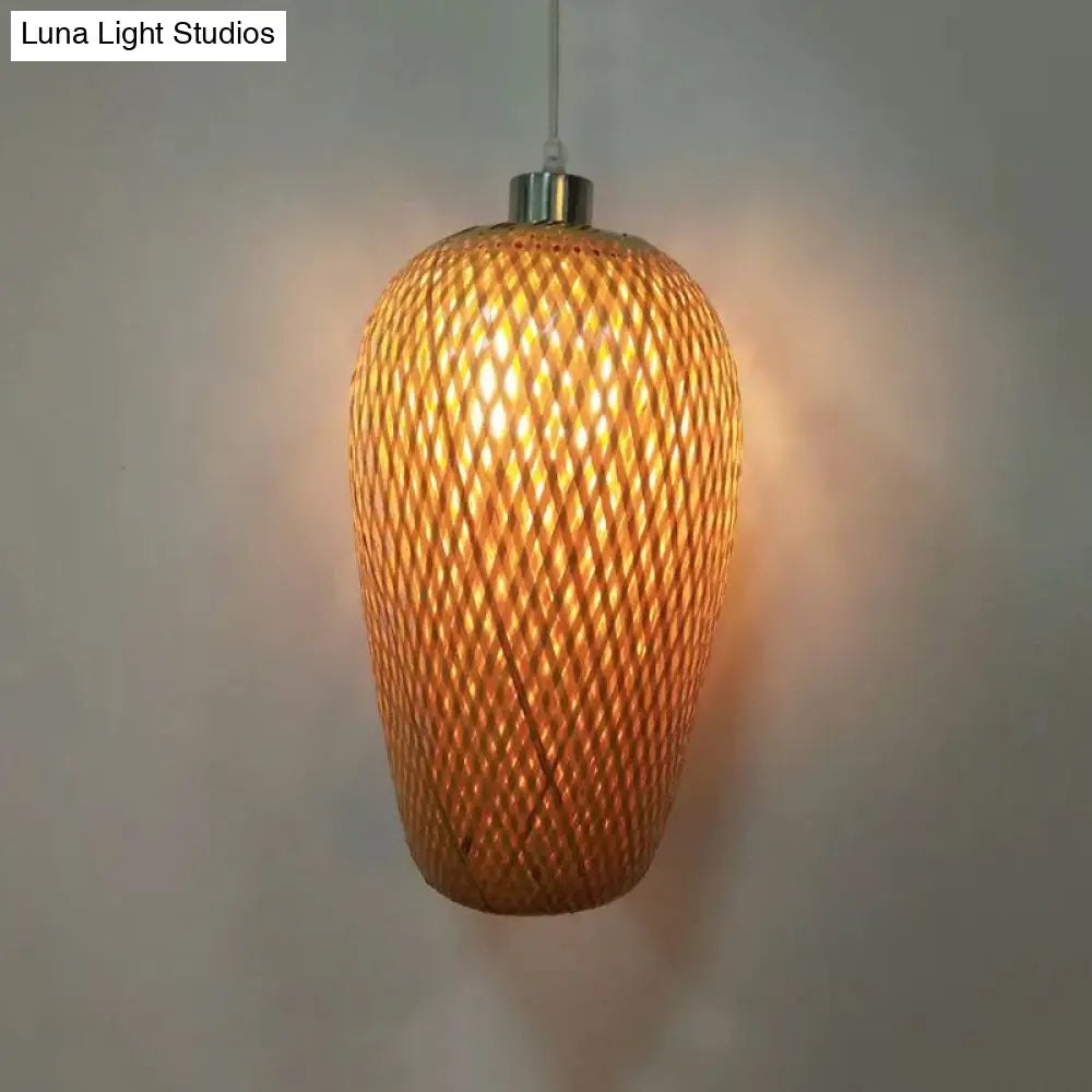 Wood And Bamboo Restaurant Pendant Lamp Kit With Weave Shade