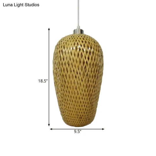 Wood And Bamboo Restaurant Pendant Lamp Kit With Weave Shade