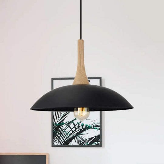 Wood And Metal Modernist Ceiling Pendant Light - Black/White 12.5’/16’ W 1 Head For Table Black