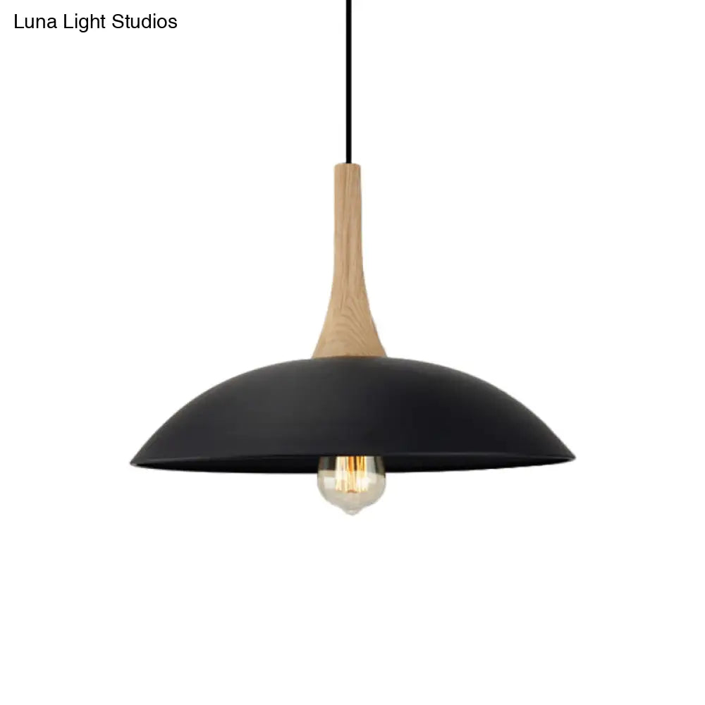 Modernism Style Bowl Pendant Light - Wood And Metal 12.5/16 Wide Black/White Perfect For Table