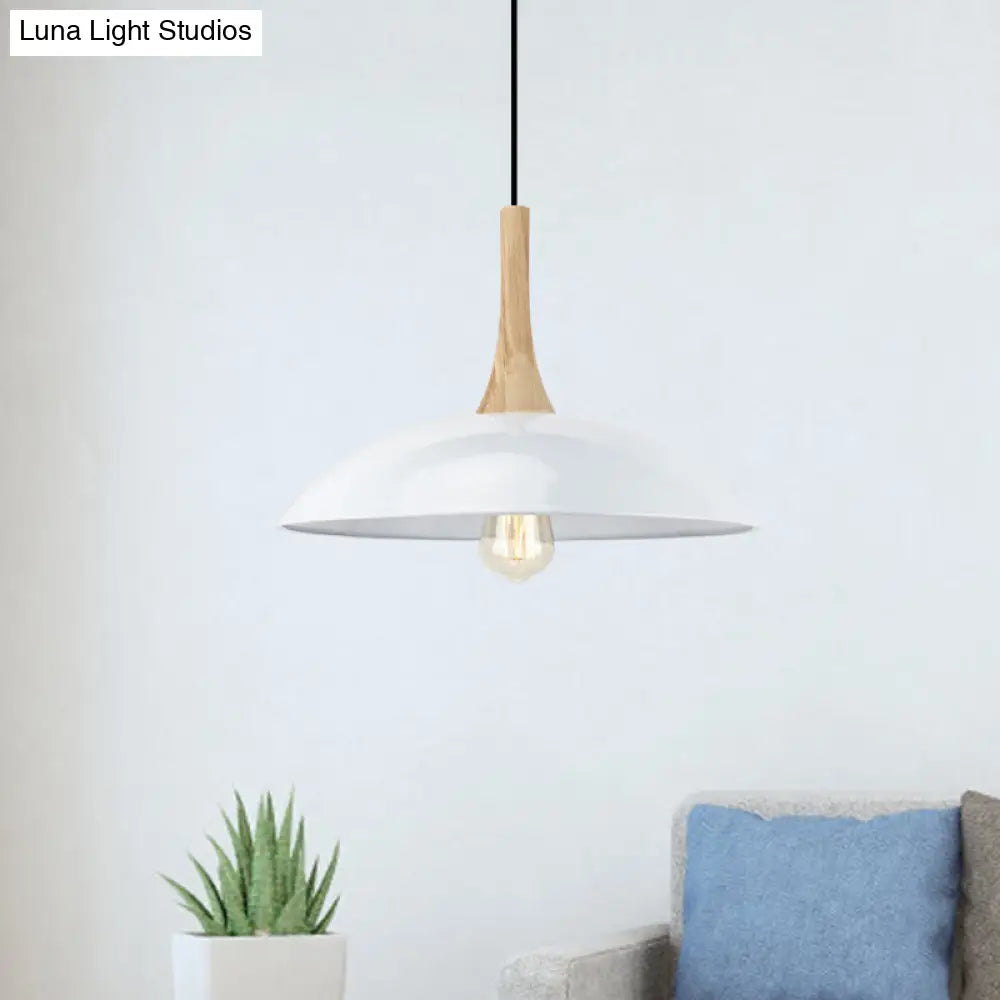 Modernism Style Bowl Pendant Light - Wood And Metal 12.5/16 Wide Black/White Perfect For Table