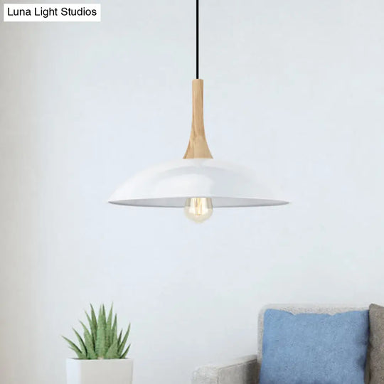 Modernism Style Bowl Pendant Light - Wood And Metal 12.5/16 Wide Black/White Perfect For Table