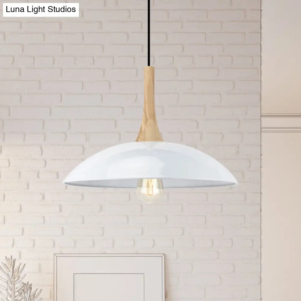 Modernism Style Bowl Pendant Light - Wood And Metal 12.5/16 Wide Black/White Perfect For Table White