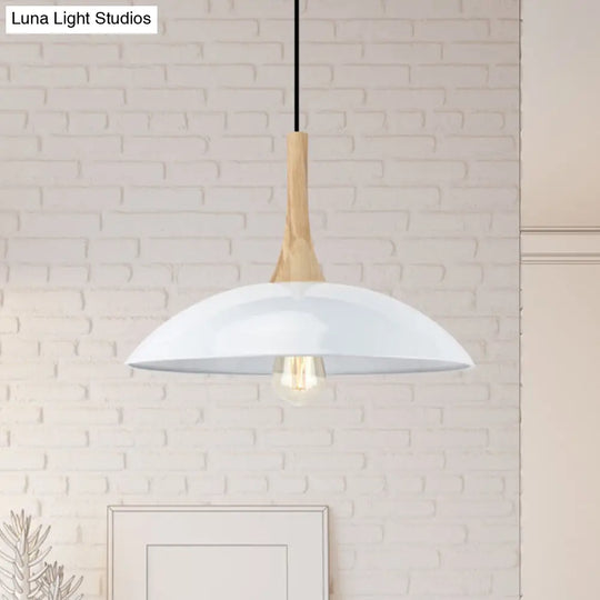 Modernism Style Bowl Pendant Light - Wood And Metal 12.5/16 Wide Black/White Perfect For Table White