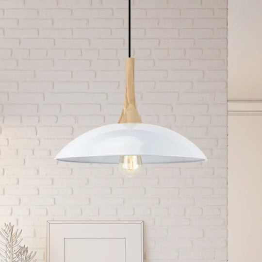 Wood And Metal Modernist Ceiling Pendant Light - Black/White 12.5’/16’ W 1 Head For Table White