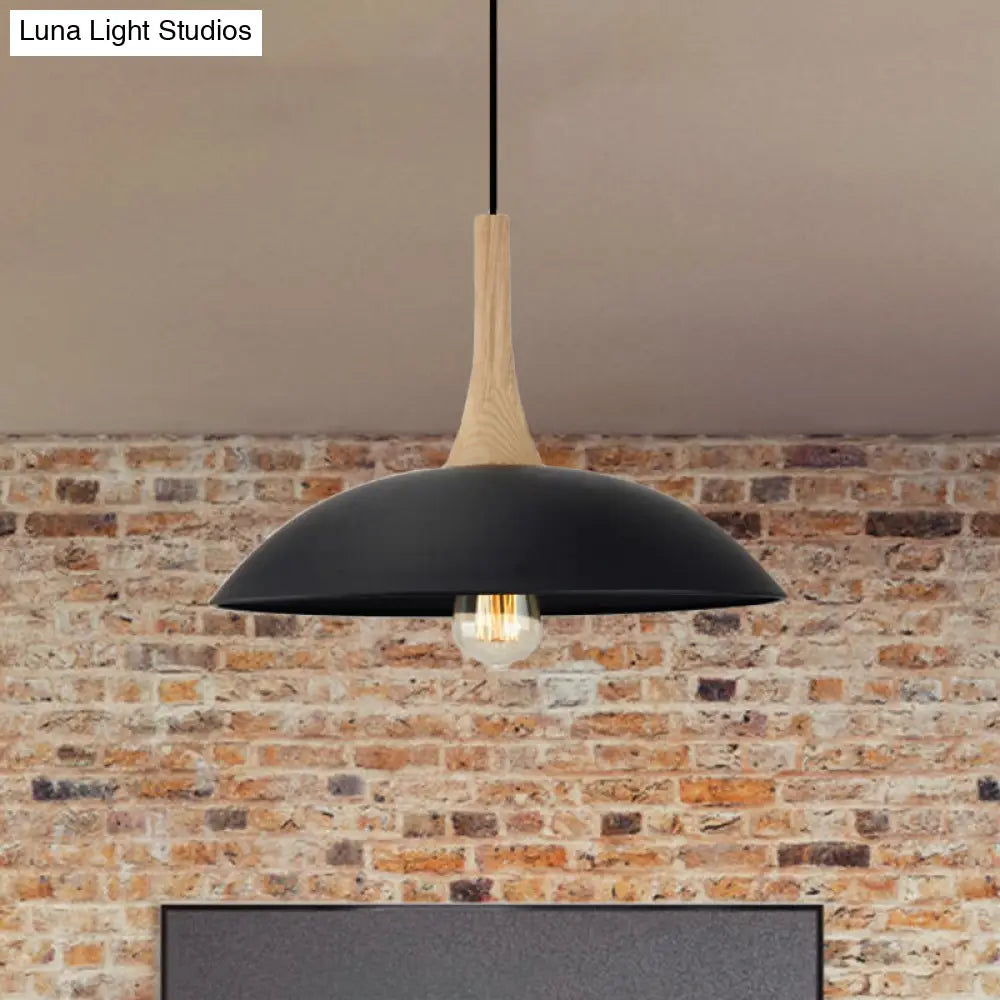 Modernism Style Bowl Pendant Light - Wood And Metal 12.5/16 Wide Black/White Perfect For Table