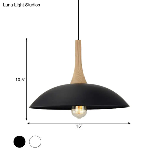 Modernism Style Bowl Pendant Light - Wood And Metal 12.5/16 Wide Black/White Perfect For Table