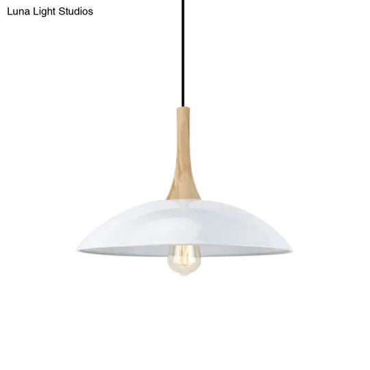 Modernism Style Bowl Pendant Light - Wood And Metal 12.5/16 Wide Black/White Perfect For Table