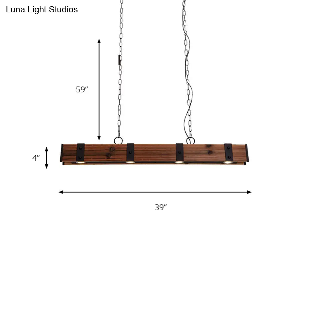 Wood Beam Down Light Kitchen Island Lighting - Lodge Style With 4 Lights And Chain Black Finish