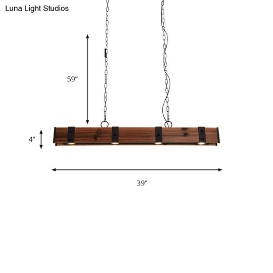 Wood Beam Down Light Kitchen Island Lighting - Lodge Style With 4 Lights And Chain Black Finish