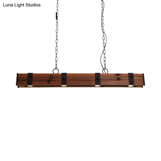 Wood Beam Down Light Kitchen Island Lighting - Lodge Style With 4 Lights And Chain Black Finish