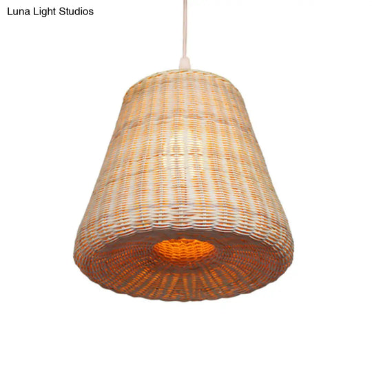 Wood Cone Pendant Lamp With Bamboo Shade - Traditional 1 Bulb Hanging Light Fixture