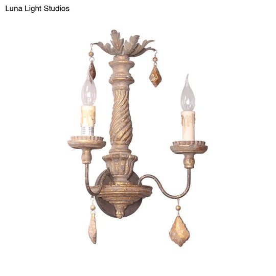 Wood Drop Rustic Grey Wall Sconce Light: 2-Light Candle-Shaped Hallway