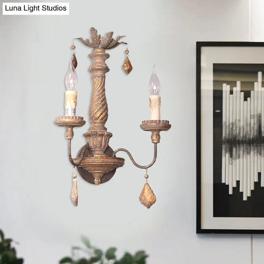 Wood Drop Rustic Grey Wall Sconce Light: 2-Light Candle-Shaped Hallway