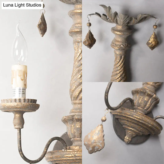 Wood Drop Rustic Grey Wall Sconce Light: 2-Light Candle-Shaped Hallway